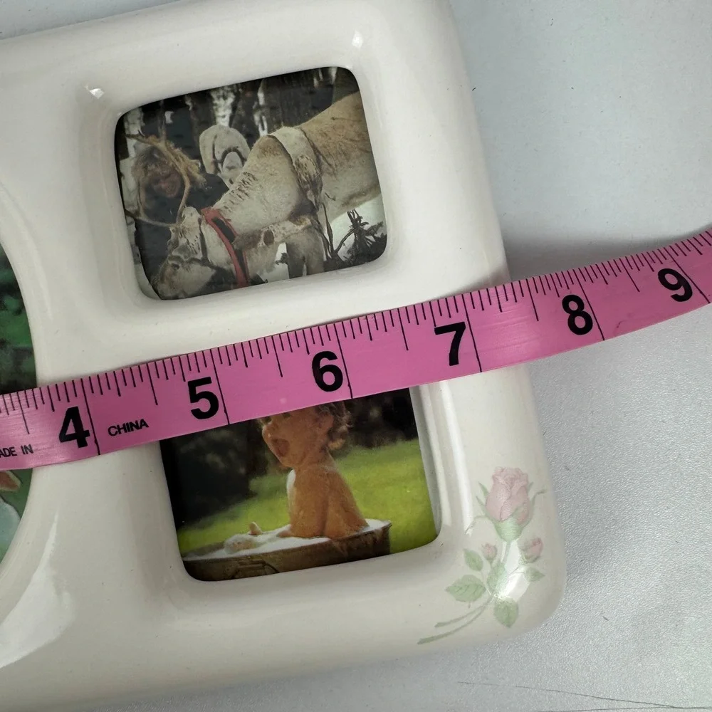 Vtg Floral Triple Picture‎ Frame Coquette Cottagecore Rose Photo Frame